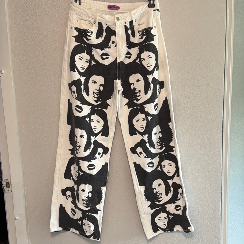 Bold Graphic Face Print Jeans
